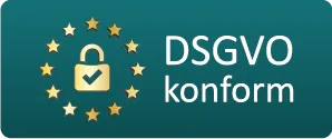 Logo mit Schloss und Sternen symbolisiert DSGVO-Konformität für Vermögenssicherung